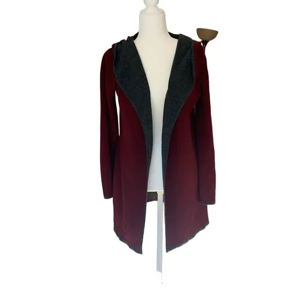 BNCI by Blanc Noir Red Wool Blend Hooded Long Sleeve Long Line Cardigan Sweater - Picture 7 of 10
